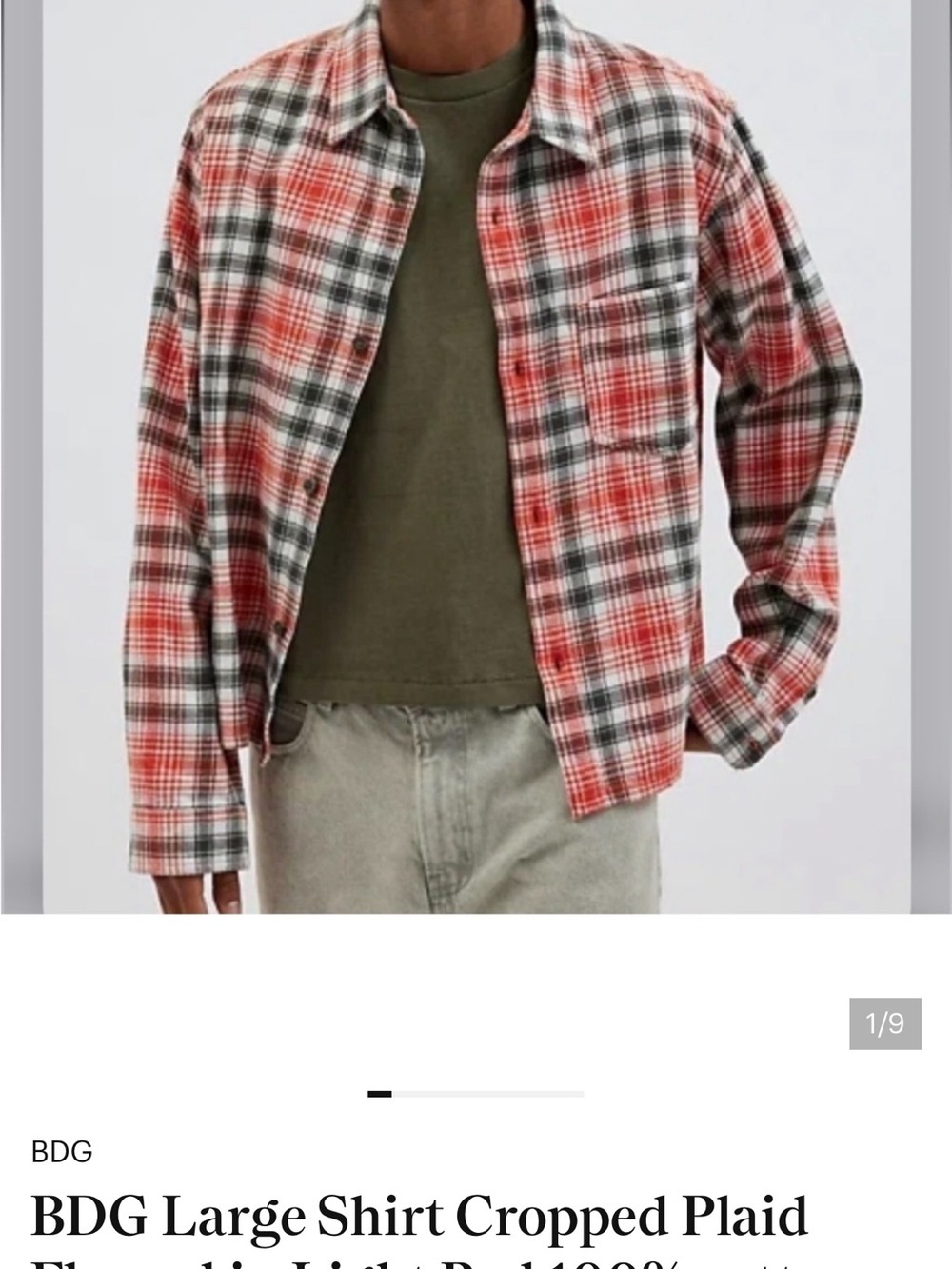BDG Plaid Cropped Shirt Jacket in Red and Green